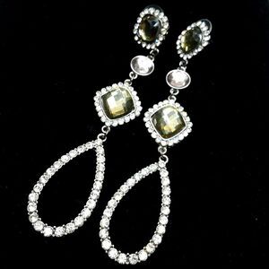 Gunmetal rhinestone long earrings teardrop Dangle date night formal statement